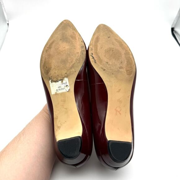 Talbots Moni Patent Leather Point Toe Heeled Flat Dark Candy Apple Red 9 - Picture 10 of 13
